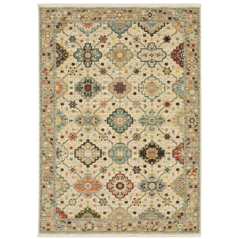 Oriental Weavers Lilihan Wool Blend Area Rug - 4601W - 9'10" x 12'10" - in Beige/Multi - Vintage Inspired, Wool Blend, Family, Dining, Living Room Rug