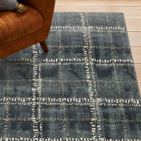 Oriental Weavers Carson Area Rug - 0746J - 3'10" x 5'5" - in Blue/Ivory - Modern Industrial Style, Stain Resistant, Family and Pet Friendly, Entrway, Bedroom Rug