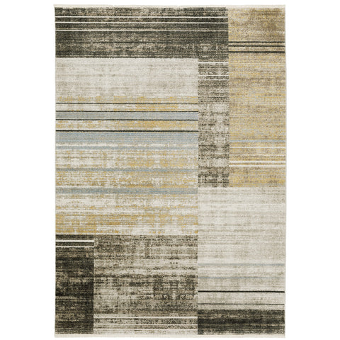Oriental Weavers Bauer Area Rug - 090N2-6'7" x 9'6" - in Beige/Charcoal - Modern Style, Recycled PET Fibers, Stain Resistant, Dining, Living Room Rug