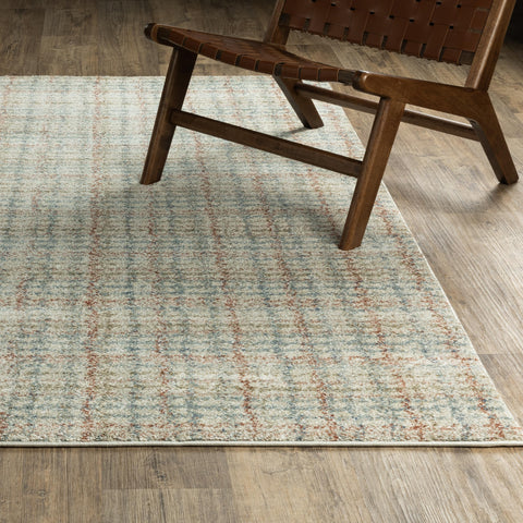 Oriental Weavers Row Gemma GEM05-6'7" x 9' Area Rug - in Blue/Rust - Transitional, Modern Farmhouse, Living Room, Family Room, Dining Room, Bed Room Area Rug