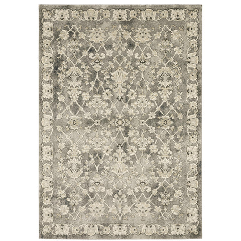 Oriental Weavers Florence Area Rug - 1002E - 6'7" x 9'6" - in Grey/Beige - Vintage Inspired, Stain Resistant, Family and Pet Friendly, Dining, Living Room Rug