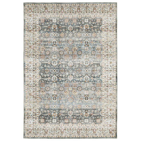 Oriental Weavers Sumter Washable Area Rug - SUM07-7'6" x 10' - in Grey/Ivory - Vintage Inspired, Non-Slip, Stain Resitant, Ultra Low Pile, Dining, Living Room Rug
