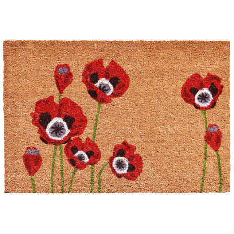Calloway Mills Red Poppies Front Indoor Outdoor Doormat, Heavy Duty Natural Coir Outside Floor mat for Entryway and Patio, 24"x36" (Red Poppies, 24"x36")