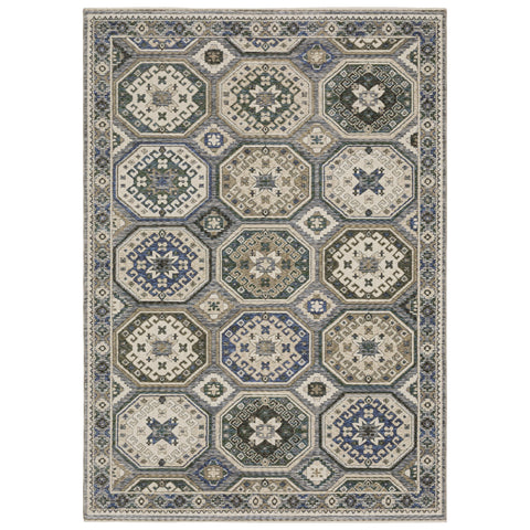 Oriental Weavers Hastings Area Rug - HA05H - 5'3" x 7'6" - in Ivory/Blue - Eclectic Global Style, Stain Resistant, Family and Pet Friendly, Bedroom, Office Rug