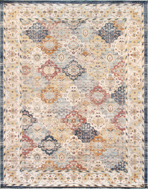 Pasargad Home Turkish Heritage Design Power-Loomed L. Blue/Multicolor Area Rug- 3' 0'' X 5' 0''
