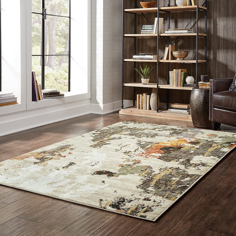 Oriental Weavers Evolution Area Rug - 7770J - 6'7" x 9'6" - in Beige/Charcoal - Modern Style, Stain Resistant, Family and Pet Friendly, Dining, Living Room Rug