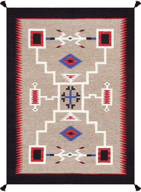 Pasargad Home Tuscany Collection Hand-Woven Mocha/Black 100% Wool Geometric Tuscany Reversible Area Rug- 5' 0'' X 6'11''