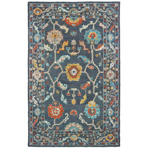 Oriental Weavers Zahra Hand-Made Wool Area Rug - 75501-8' x 10' - in Blue/Gold - Vintage Bohemian Style, Hand-Made Wool Rugs, Dining, Living Room Rug
