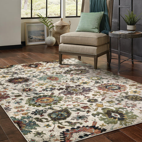 Oriental Weavers Andorra Area Rug - 7129A - 1'10" x 3'2" - in Stone/Multi - Vintage Inspired, Stain Resistant, Family and Pet Friendly, Entryway, Bathroom Accent Rug