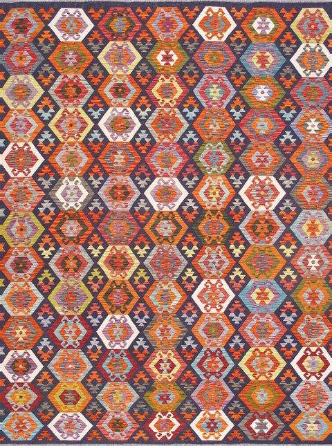 Pasargad Home Kilim Collection Reversible Area Rugs - Hand-Woven Flatweave, 100% Wool, Rugs for Living Room, Bedroom, Home Dining - 9' 2'' X 11' 9'', Mocha/Black