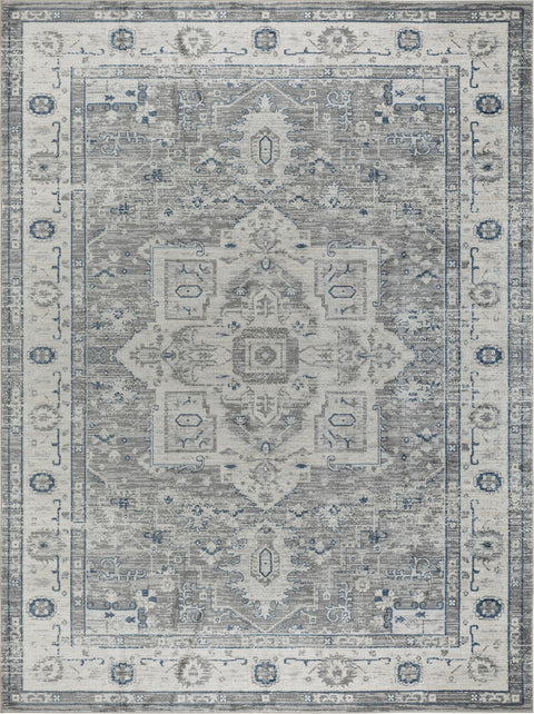 Pasargad Home Turkish Heritage Design Power-Loomed Grey/Ivory Oriental Area Rug- 3' 0'' X 5' 0''