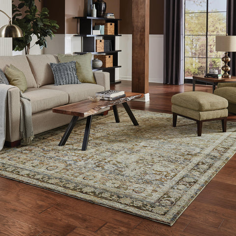 Oriental Weavers Andorra Area Rug - 7125C - 3'3" x 5'2" - in Green/Brown - Vintage Inspired, Stain Resistant, Family and Pet Friendly, Entrway, Bedroom Rug