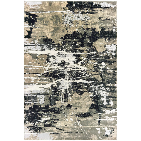 Oriental Weavers Bowen Area Rug - 109E2-7'10" x 10'10" - in Black/Gold - Modern Industrial Style, Stain Resistant, Family and Pet Friendly, Dining, Living Room Rug
