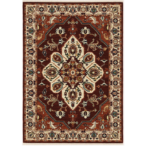 Oriental Weavers Lilihan Wool Blend Area Rug - 5502C - 9'10" x 12'10" - in Red/Ivory - Vintage Inspired, Wool Blend, Family, Dining, Living Room Rug