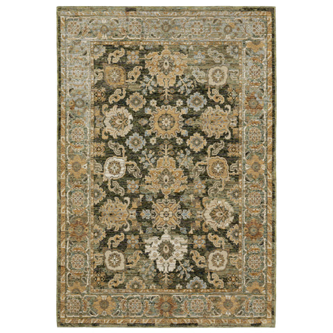 Oriental Weavers Andorra Area Rug - 2417B - 3'3" x 5'2" - in Green/Gold - Vintage Inspired, Stain Resistant, Family and Pet Friendly, Entrway, Bedroom Rug