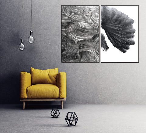 Whiteline Modern Living Paco 2-Piece Canvas Wall Art Set, 40" x 60" Each Panel, Black PS Frame, Abstract Design, Ready to Hang