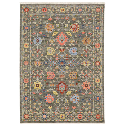 Oriental Weavers Lucca Wool Blend Area Rug - 093K1-9'10" x 12'10" - in Grey/Multi - Vintage Inspired, Wool Blend, Family, Dining, Living Room Rug