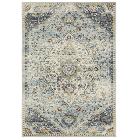 Oriental Weavers Branson Area Rug - BR01A - 5'3" x 7'3" - in Blue/Multi - Vintage Inspired, Stain Resistant, Family and Pet Friendly, Bedroom, Office Rug