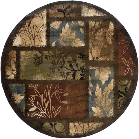 Oriental Weavers Hudson Area Rug - 1699G - 7'8" Round - in Brown/Blue - Global Style, Stain Resistant, Family and Pet Friendly, Dining Room Rug