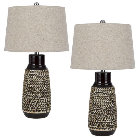 Cal Lighting BO-3086TB-2 150W 3 Way Scottsboro Ceramic Table Lamp and Hardback Taper Drum Soft Burlap Shade (Sold As Pairs)