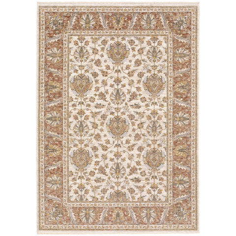 Oriental Weavers Maharaja Area Rug - 5091Q - 9'10" x 12'10" - in Rust/Ivory - Vintage Inspired, Stain Resistant, Family and Pet Friendly, Family, Dining, Living Room Rug