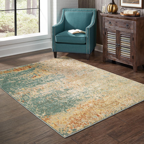 Oriental Weavers Carson Area Rug - 9654B - 7'10" x 10' - in Blue/Orange - Modern Style, Stain Resistant, Family and Pet Friendly, Dining, Living Room Rug