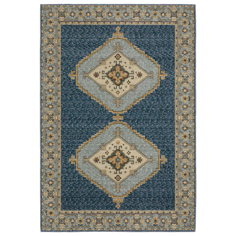 Oriental Weavers Andorra Area Rug - 2430A - 10' x 13'2" - in Blue/Gold - Vintage Bohemian Style, Stain Resistant, Family and Pet Friendly, Family, Dining, Living Room Rug
