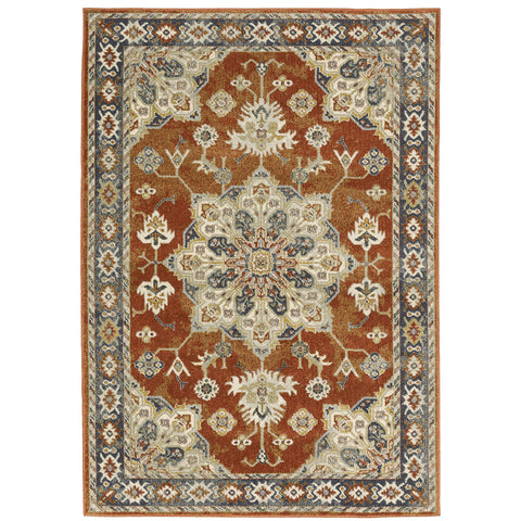 Oriental Weavers Branson Area Rug - BR04A - 6'7" x 9'2" - in Rust/Beige - Vintage Inspired, Stain Resistant, Family and Pet Friendly, Dining, Living Room Rug