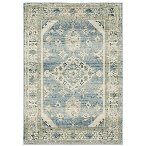 Oriental Weavers Branson Area Rug - BR03A - 5'3" x 7'3" - in Blue/Grey - Vintage Inspired, Stain Resistant, Family and Pet Friendly, Bedroom, Office Rug