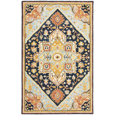 Oriental Weavers Alfresco Hand-Made Wool Area Rug - 28408-5' x 8' - in Navy/Rust - Vintage Inspired, Hand-Made Wool Rugs, Bedroom, Office Rug