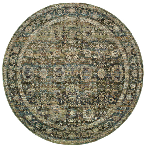 Oriental Weavers Andorra Area Rug - 7125C - 7'10" Round - in Green/Brown - Vintage Inspired, Stain Resistant, Family and Pet Friendly, Dining Room Rug