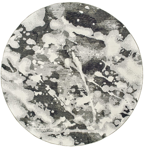 Oriental Weavers Evolution Area Rug - 8035B - 7'10" Round - in Charcoal/White - Modern Style, Stain Resistant, Family and Pet Friendly, Dining Room Rug