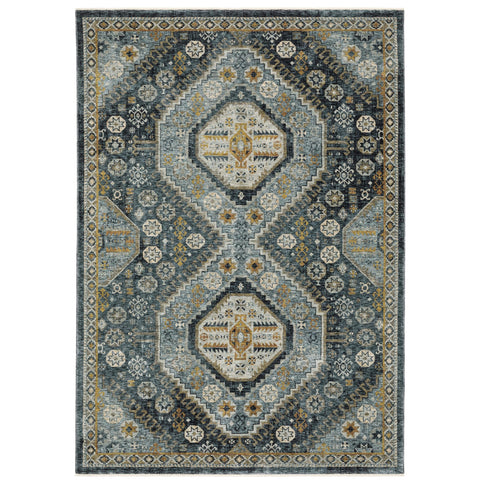 Oriental Weavers Aberdeen Area Rug - 7150B - 2' x 3' - in Blue/Gold - Vintage Inspired, Stain Resistant, Family and Pet Friendly, Entryway, Bathroom Accent Rug