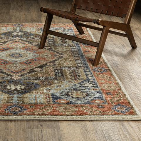 Oriental Weavers Row Gemma GEM03-9'10" x 12'6" Area Rug - in Rust/Blue - Traditional, Bohemian, Living Room, Family Room, Dining Room, Bed Room Area Rug