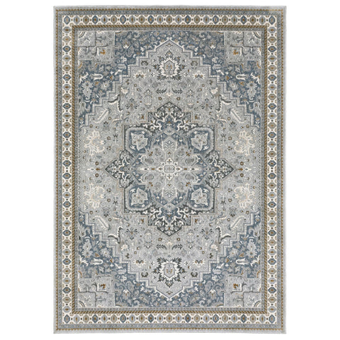 Oriental Weavers Ellington Area Rug - ELL02-7'10" x 10'10" - in Blue/Grey - Vintage Inspired, Stain Resistant, Family and Pet Friendly, Dining, Living Room Rug