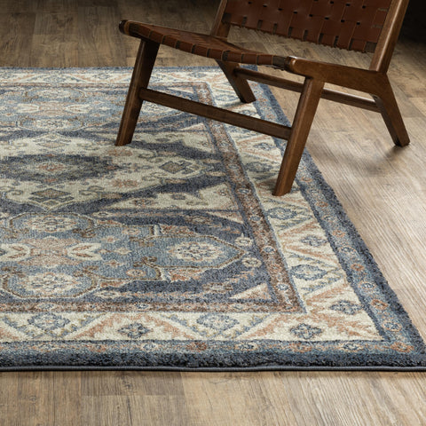 Oriental Weavers Row Gemma GEM02-6'7" x 9' Area Rug - in Blue/Rust - Traditional, Bohemian, Living Room, Family Room, Dining Room, Bed Room Area Rug