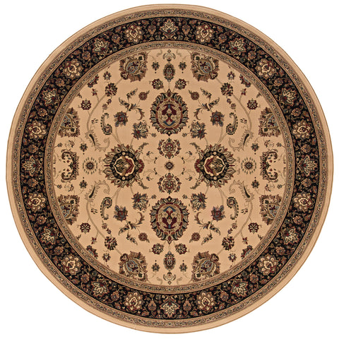 Oriental Weavers Ariana Area Rug - 130/7-8' Round - in Ivory/Black - Vintage Inspired, Stain Resistant, Family and Pet Friendly, Dining Room Rug