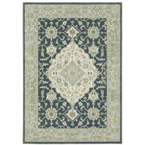 Oriental Weavers Branson Area Rug - BR05A - 6'7" x 9'2" - in Teal Blue/Ivory - Vintage Inspired, Stain Resistant, Family and Pet Friendly, Dining, Living Room Rug