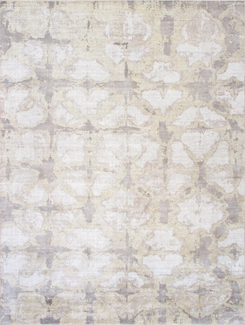 Pasargad Home Shibori Collection Hand-Loomed Ivory/L. Gold Bsilk & Wool Area Rug- 9' 0" X 12' 0"