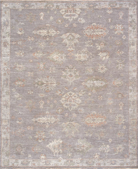 Pasargad Home Oushak Collection Grey Floral Area Rug- Hand-Knotted Wool Rugs for Living Room, Bedroom, Home Dining - 8' 1'' X 9' 9''