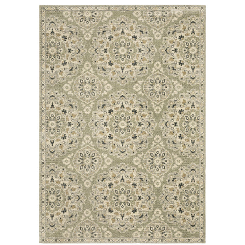 Oriental Weavers Florence Area Rug - 4334E - 9'10" x 12'10" - in Sage/Ivory - Vintage Inspired, Stain Resistant, Family and Pet Friendly, Family, Dining, Living Room Rug