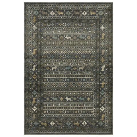 Oriental Weavers Venice Area Rug - 095E8-5'3" x 7'3" - in Blue/Gold - Southwestern Lodge Style, Stain Resistant, Family and Pet Friendly, Bedroom, Office Rug