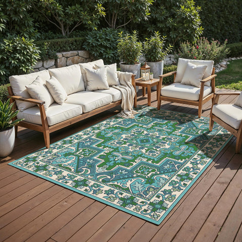 Oriental Weavers Meridian 2808G - Machine Woven Area Rug - 1'10" x 2'10" - in Blue/Green - Traditional Style Patio, Deck, Porch, Mud Room Rug