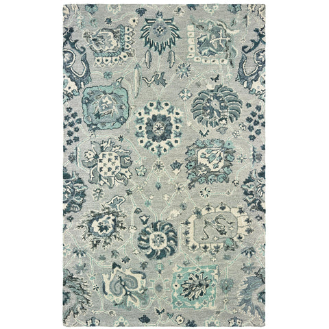 Oriental Weavers Zahra Hand-Made Wool Area Rug - 75508-3'6" x 5'6" - in Grey/Blue - Vintage Bohemian Style, Hand-Made Wool Rugs, Entrway, Bedroom Rug