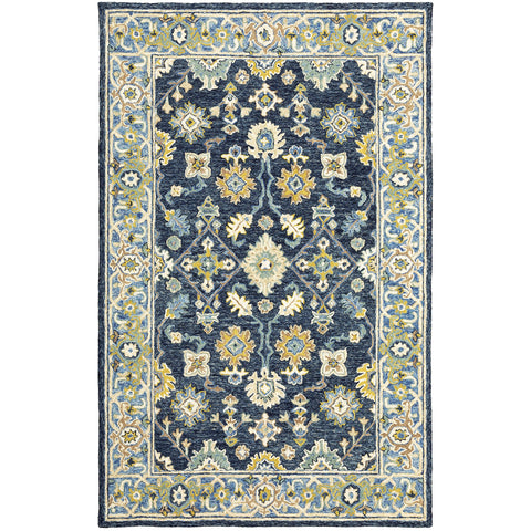 Oriental Weavers Alfresco Hand-Made Wool Area Rug - 28405-3'6" x 5'6" - in Navy/Blue - Vintage Inspired, Hand-Made Wool Rugs, Entrway, Bedroom Rug