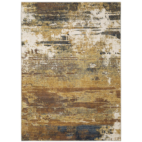 Oriental Weavers Caravan Area Rug - 8020X - 9'10" x 12'10" - in Gold/Brown - Modern Style, Stain Resistant, Family and Pet Friendly, Family, Dining, Living Room Rug