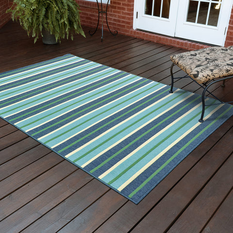 Oriental Weavers Meridian Indoor/Outdoor Rug - 9652F - 1'10" x 2'10" - in Blue/Green - Nautical & Coastal, Water, Stain and Fade Resistant, Hose Clean, Patio, Outdoor Living Area Rug