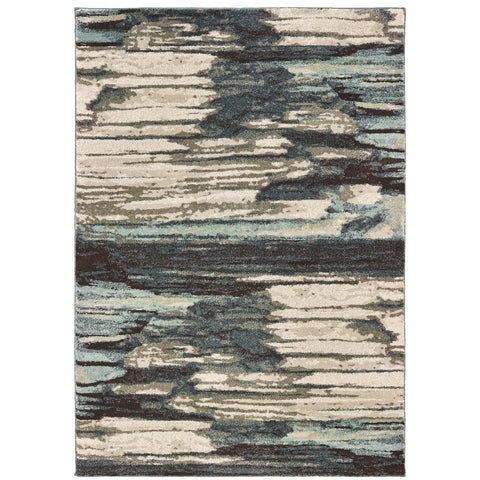 Oriental Weavers Carson Area Rug - 9675A - 6'7" x 9'2" - in Blue/Brown - Modern Industrial Style, Stain Resistant, Family and Pet Friendly, Dining, Living Room Rug