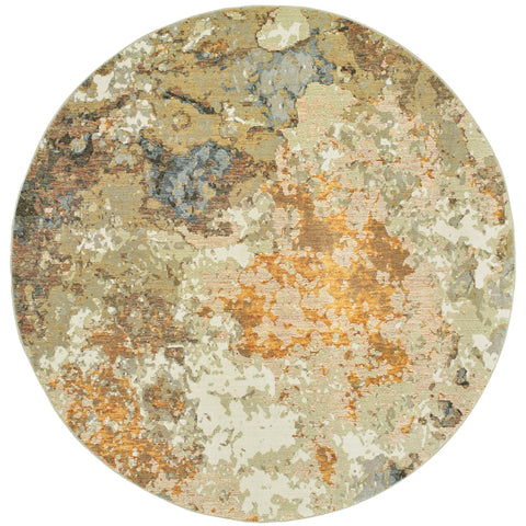 Oriental Weavers Evolution Area Rug - 8031B - 7'10" Round - in Gold/Beige - Modern Style, Stain Resistant, Family and Pet Friendly, Dining Room Rug