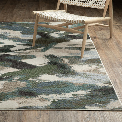 Oriental Weavers Tisdell TIS04 - Machine-Woven Area Rug - 2'3" x 7'6" - in Blue/Green - Modern Style Hallway, Entryway, Kitchen, Bathroom Rug